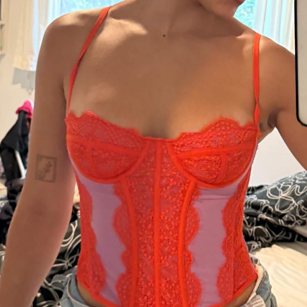 Urban Outfitters Red and Purple Lace Bustier Top